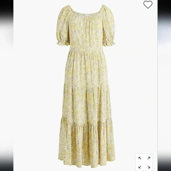 J.Crew Ditsy Floral Yellow Puff-sleeve  Cottage Core Tiered Midi Dress(XS) - Picture 1 of 13